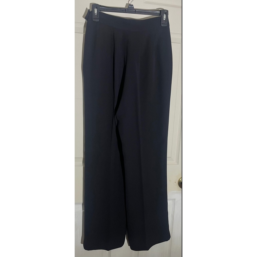 Blunauta Black 100% Silk straight Leg Trousers High Waist Pleated Pants Sz 42 LG